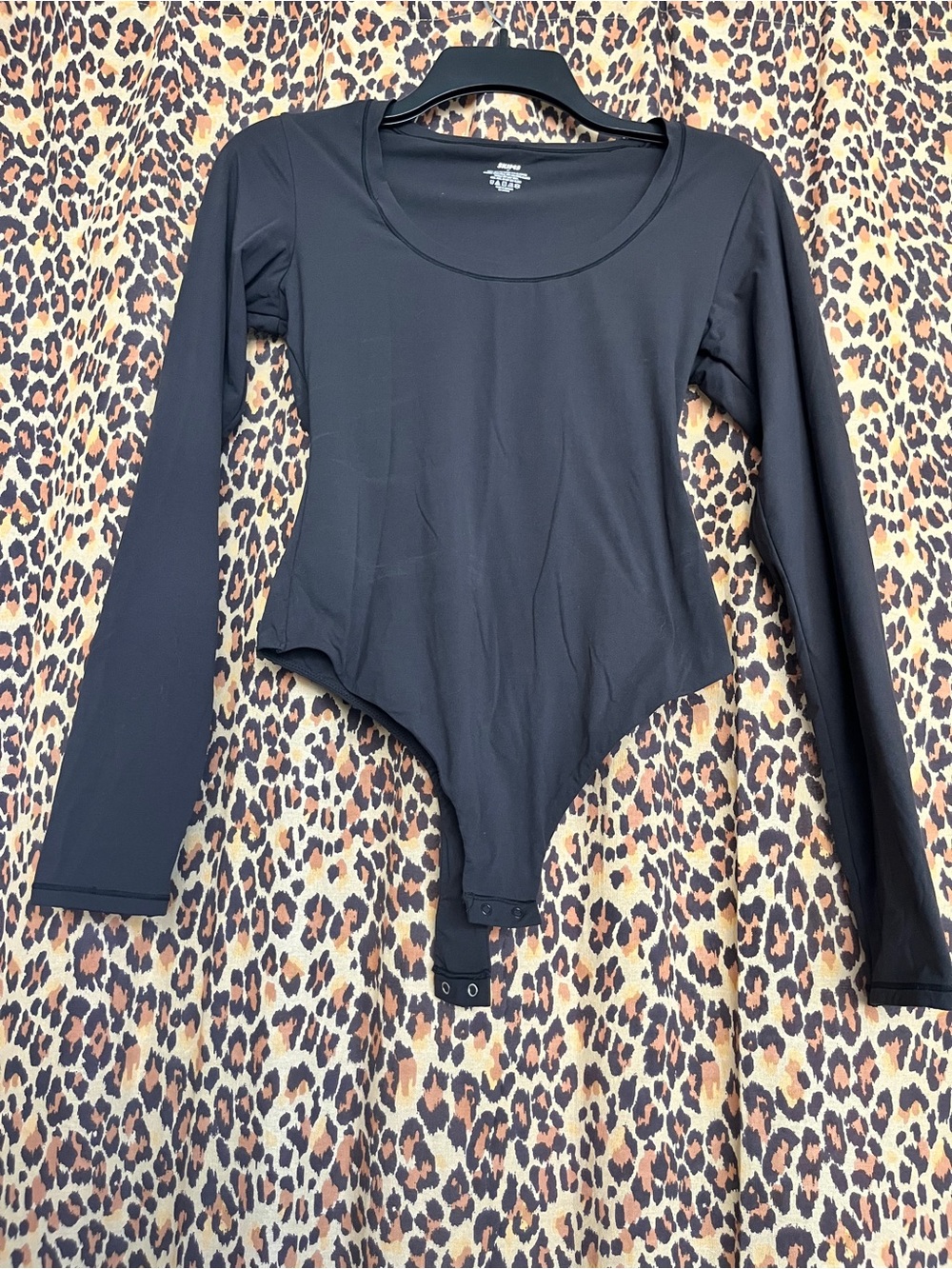 SKIMS Black Long-Sleeve Scoop Neck Bodysuit